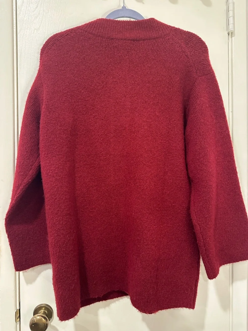 J. Crew Deep Red Button-Front Merino Wool Blend Cardigan/Sweater Jacket - Picture 3 of 4